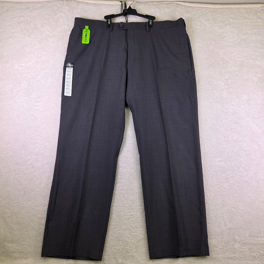 Haggar E-CLO Dress Pants Mens 42x30 Classic Fit Grey Flat Front H000218